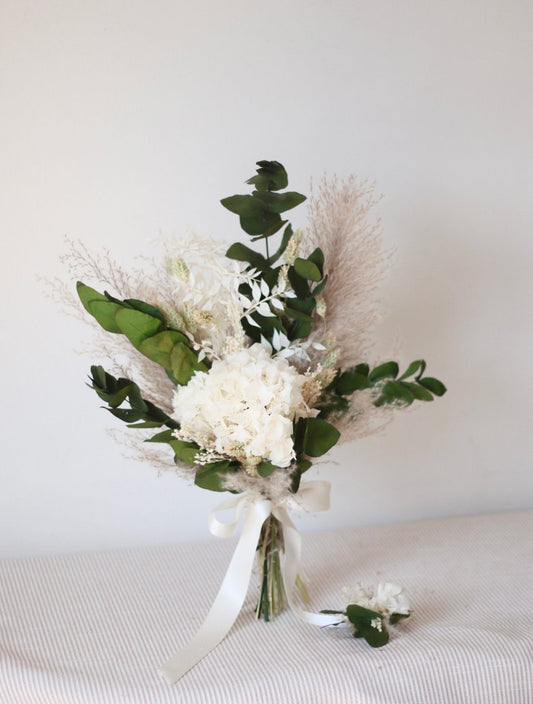 Dried Eucalyptus & Hydrangea Wedding Bouquets