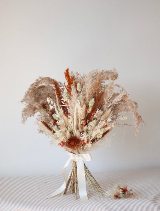 Burnt Orange & Natural Dried Flower Wedding Bouquet |
